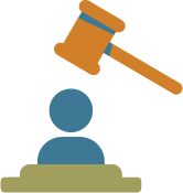 A gavel over a person, indicating a court ruling over a case.