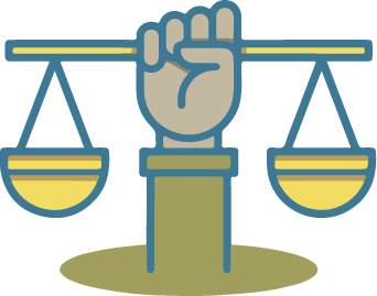 A hand holding up the scales of justice