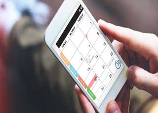 Image of a person looking at a calendar on a cellphone
