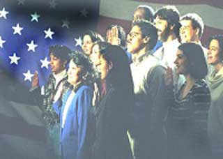 Image of a group of people taking a citizenship oath